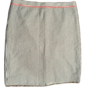 J. Crew White and Black Pinstripe Pencil Skirt with Coral Waist Trim